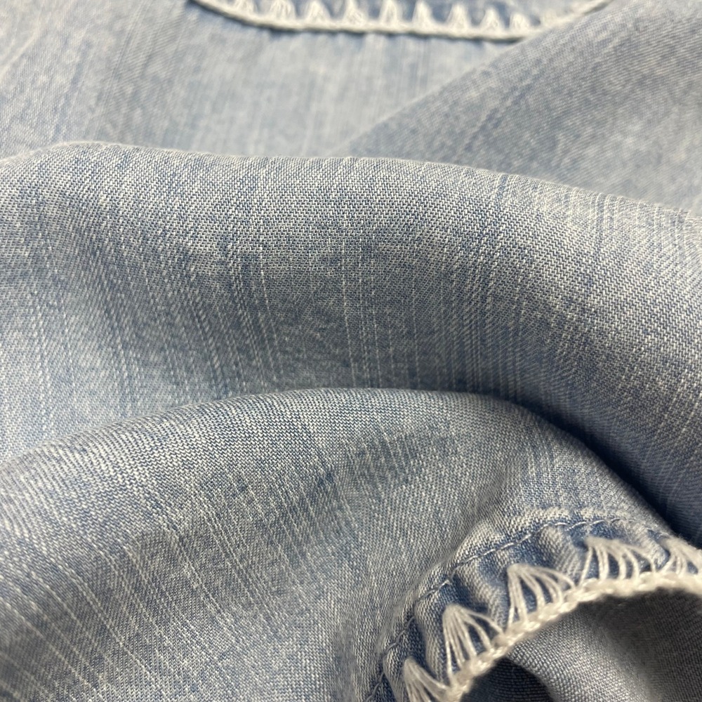 Rails Lea Denim Shirt L Short Sleeve Blanket Stitch Blue Medium Cloud Wash - Picture 11 of 16